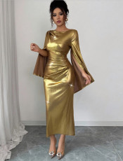 SC Hot Stamp Long-Sleeve Crew Neck Maxi Dress GRNH-28828