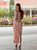 SC Deep V Neck Tassel Maxi Dress GRNH-28833