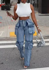 SC Casual Patchwork Multi-pockets Loose Jeans OD-8686