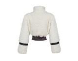 SC Faux Fur Collar Patchwork Leather Jacket with Lining YMEF-58015