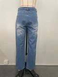SC Plus Sizse Hot Drill Print Holes Loose Jeans OD-8685