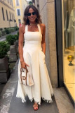 SC Solid Color Sling Tassel Maxi Dress GRNH-28830