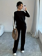 SC Contast Color Long Sleeve Two Piece Pants Set GRNH-2858