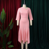 SC Plus Size Slash Neck 3/4 Sleeve Irregular Midi Dress GMLF-3350