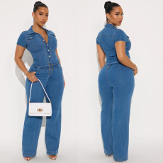 SC Fashion Short Sleeve Denim Jumpsuit LX-6068