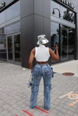 SC Casual Patchwork Multi-pockets Loose Jeans OD-8686