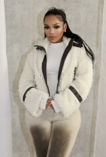 SC Faux Fur Collar Patchwork Leather Jacket with Lining YMEF-58015