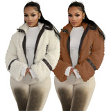 SC Faux Fur Collar Patchwork Leather Jacket with Lining YMEF-58015