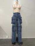 SC Casual Patchwork Multi-pockets Loose Jeans OD-8686