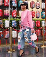 SC Plus Sizse Hot Drill Print Holes Loose Jeans OD-8685