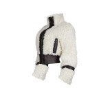 SC Faux Fur Collar Patchwork Leather Jacket with Lining YMEF-58015