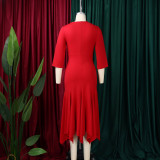 SC Plus Size Slash Neck 3/4 Sleeve Irregular Midi Dress GMLF-3350