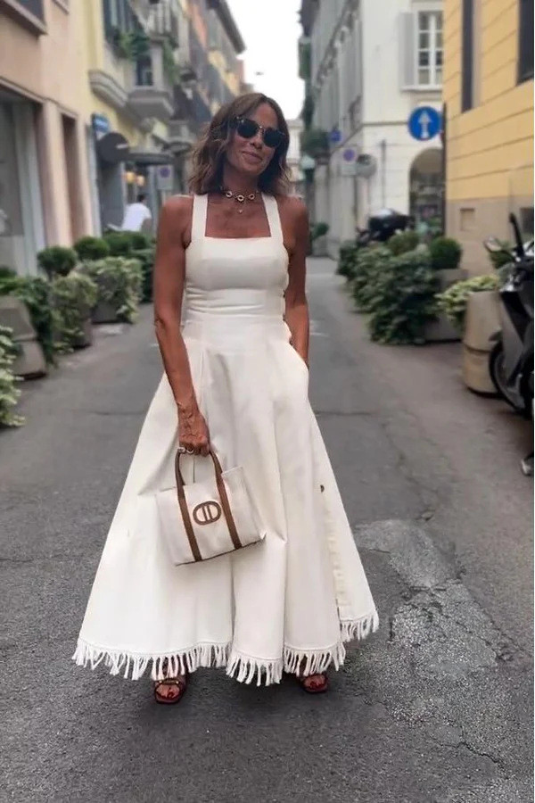 SC Solid Color Sling Tassel Maxi Dress GRNH-28830