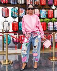 SC Plus Sizse Hot Drill Print Holes Loose Jeans OD-8685