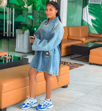 SC Lapel Loose Fashion Denim Mini Dress GAKF-A40301