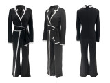 SC Color Block Long Sleeve Tie Up Jumpsuit QYMF-3249