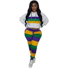 SC Sport Stripe Print Hooded Two Piece Pants Set GYXF-9099