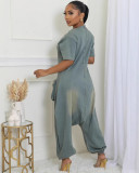 SC Short Sleeve Loose Denim Jumpsuit GAKF-A41015