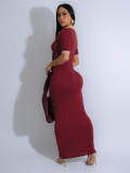SC Short Sleeve Contrast Color Slim Long Dress BMF-TW628
