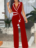 SC V Neck Sleeveless Wide Leg Jumpsuit QYMF-3219
