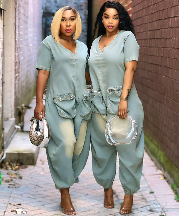 SC Short Sleeve Loose Denim Jumpsuit GAKF-A41015