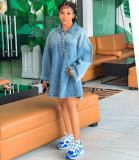 SC Lapel Loose Fashion Denim Mini Dress GAKF-A40301