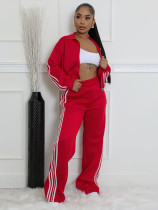 SC Stripe Patchwork Zipper Thickened Pants Suit BMF-TW562