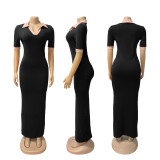 SC Short Sleeve Contrast Color Slim Long Dress BMF-TW628
