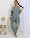 SC Short Sleeve Loose Denim Jumpsuit GAKF-A41015