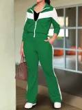 SC Contrast Color Sports Zipper Two Piece Pants Set GWSF-T814872942