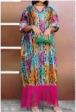 SC Plus Size V Neck Tassel Loose Print Maxi Dress GWSF-T502855095