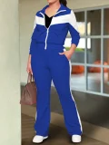 SC Contrast Color Sports Zipper Two Piece Pants Set GWSF-T814872942