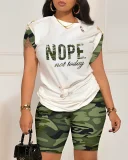 SC Plus Size Letter Print Short Sleeve Short Suit GSRX-9043