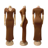 SC Short Sleeve Contrast Color Slim Long Dress BMF-TW628