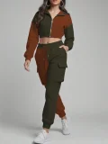 SC Contrast Color Patchwork Sport Hooded Two Piece Pants Set GWSF-383799773