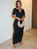 SC Short Sleeve Contrast Color Slim Long Dress BMF-TW628