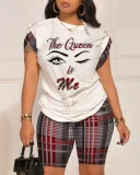 SC Plus Size Letter Print Short Sleeve Short Suit GSRX-9043