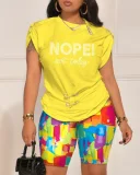 SC Plus Size Letter Print Short Sleeve Short Suit GSRX-9043