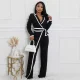 SC Color Block Long Sleeve Tie Up Jumpsuit QYMF-3249