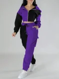 SC Contrast Color Patchwork Sport Hooded Two Piece Pants Set GWSF-383799773