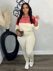 SC Zipper Color Block Tight Two Piece Pants Set BMF-TW539