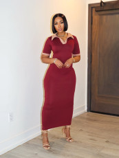 SC Short Sleeve Contrast Color Slim Long Dress BMF-TW628