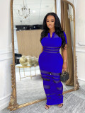 SC Mesh Patchwork Short Sleeve Maxi Dress BMF-TW760