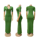 SC Short Sleeve Contrast Color Slim Long Dress BMF-TW628