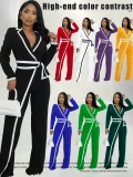SC Color Block Long Sleeve Tie Up Jumpsuit QYMF-3249