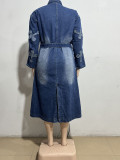 SC Plus Size Denim Cross Embroidered Long Trench Coat GAKF-A41016