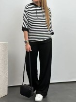 SC Stripe Half Sleeve Hoodies Pants Loose Suit GWSF-T109082348
