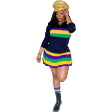 SC Plus Size Sport Stripe Color Block Two Piece Skirts Set GYXF-8086