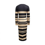 SC Stripe Print Long Sleeve Midi Dress GWSF-T239797084