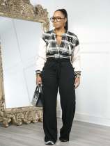 SC Plaid Print Thickened Patchwork PU Leather Jacket CM-9535